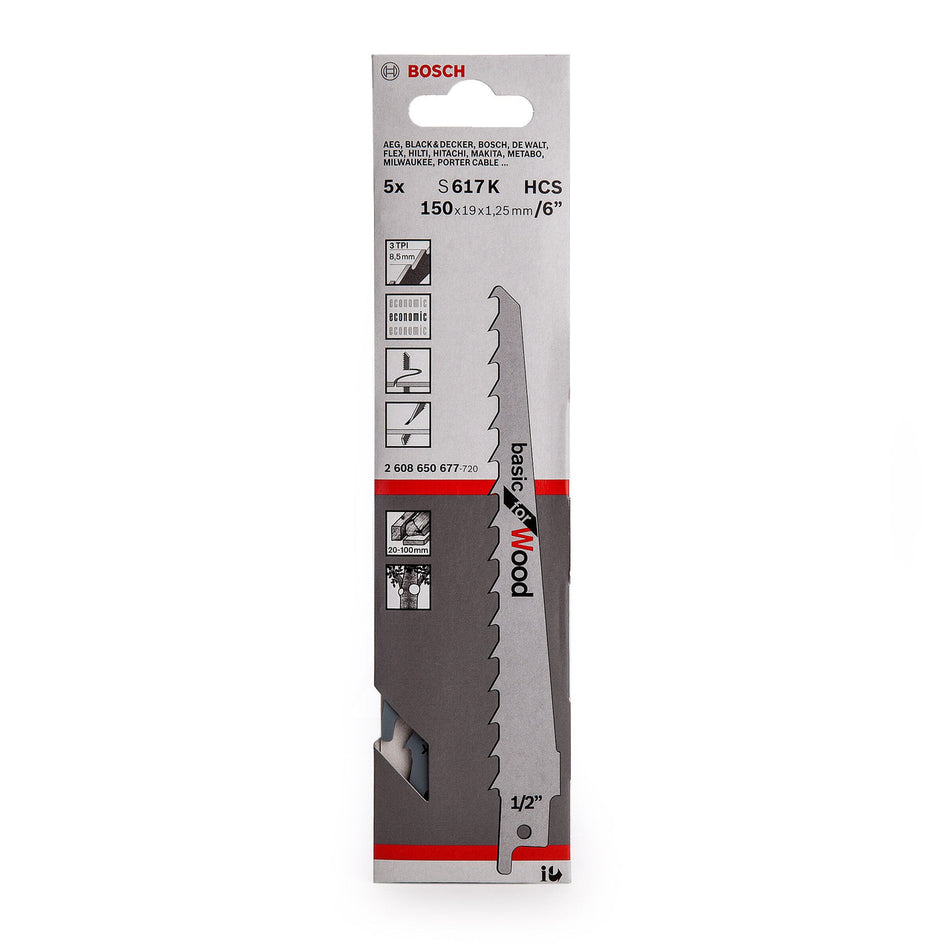 Bosch S617K (2608650677) Reciprocating Saw Blades For Wood (Pack Of 5)