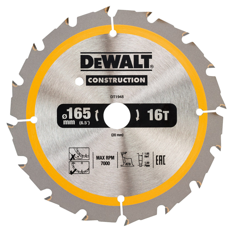 Dewalt DT1948 Construction Circular Saw Blade 165 x 20mm x 16T