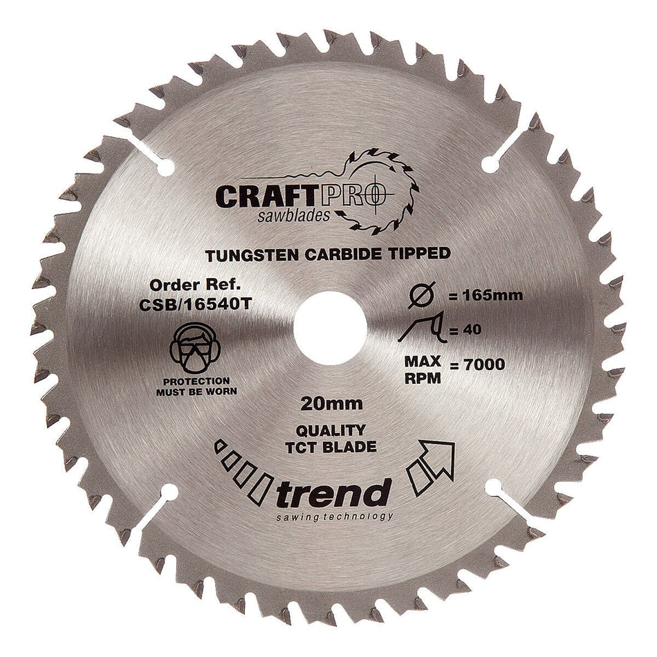 Trend CSB/16540T CraftPro Saw Blade for Wood 165 x 20mm x 40T