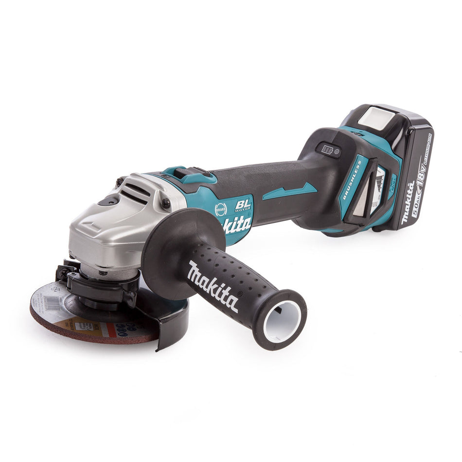 Makita DGA463RTJ 18V Brushless Angle Grinder 115mm (2 x 5.0Ah Batteries)