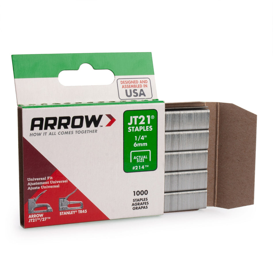 Arrow A214 JT21 Light Duty Staples 1/4" (Pack Of 1000)