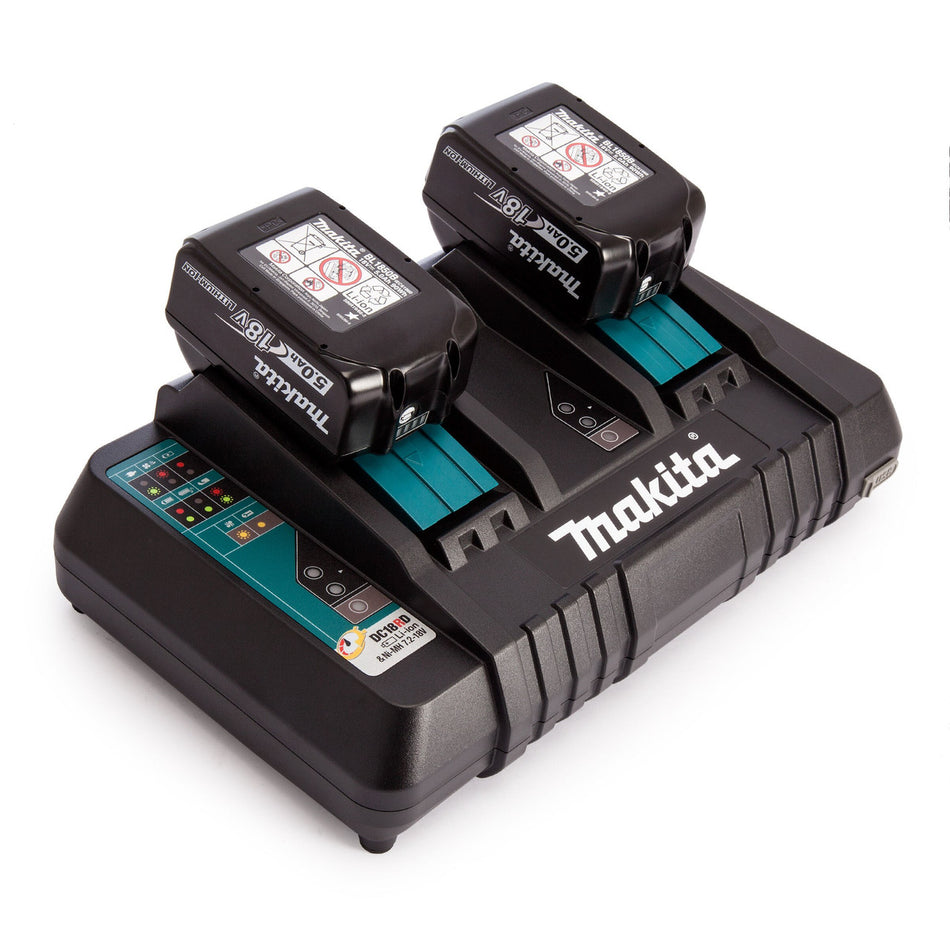 Makita 18V 2 x BL1850B 5.0Ah Batteries & DC18RD Charger Set