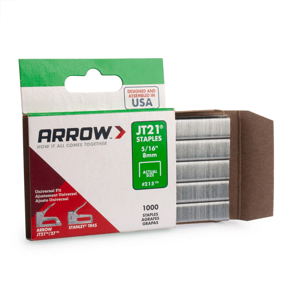 Arrow A215 JT21 Light Duty Staples 5/16" (Pack Of 1000)