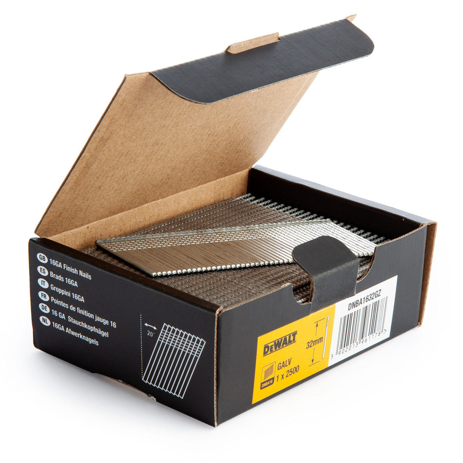 Dewalt DNBA1632-GZ 16GA Brad Finish Nail 20 Deg Galvanised 32mm (Pack of 2500)