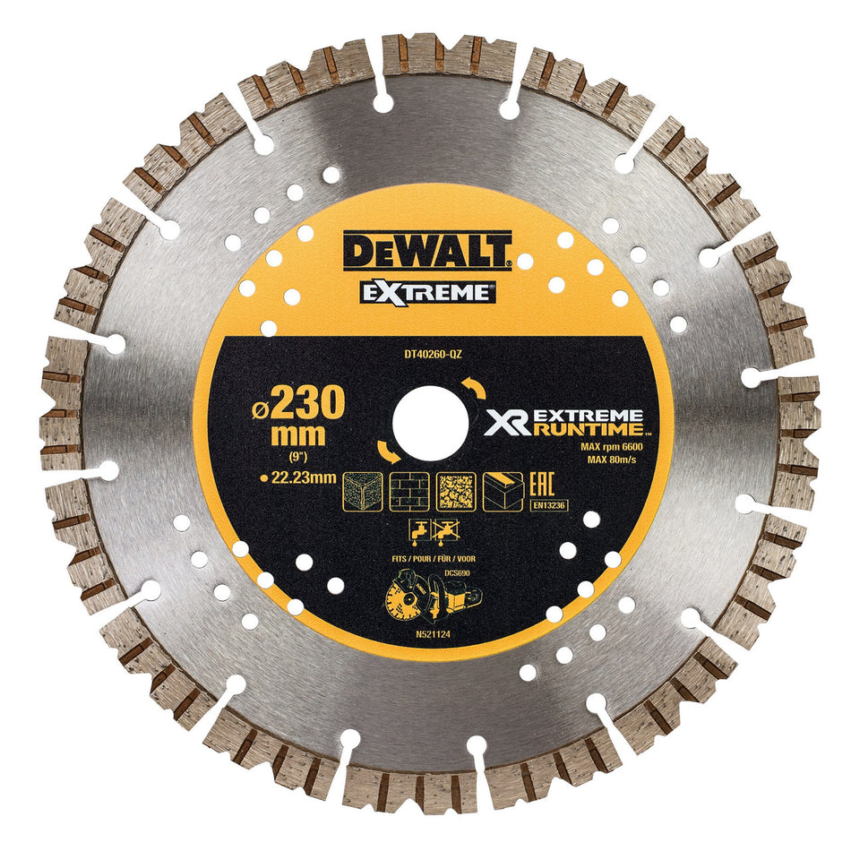 Dewalt DT40260 XR Flexvolt Diamond Blade Extreme Runtime 230mm x 22mm