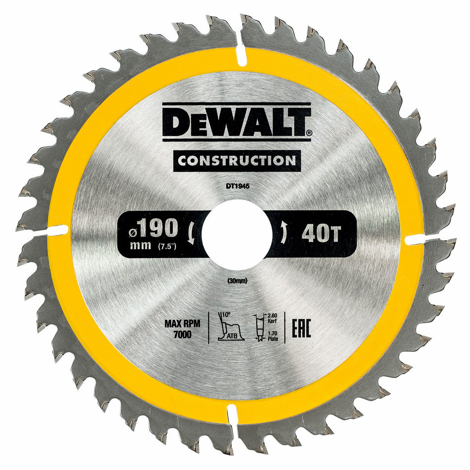 Dewalt DT1945 Construction Circular Saw Blade 190 x 30mm x 40T