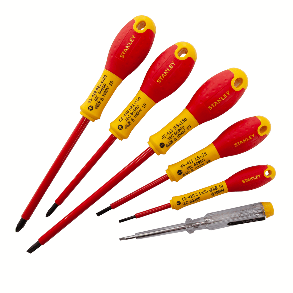 Stanley 0-65-443 FatMax VDE Insulated Slotted/Pozi Screwdriver Set (6 Piece)