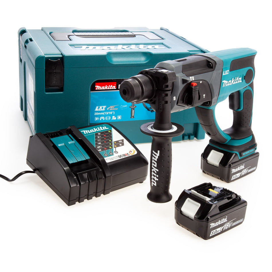 Makita DHR202RTJ 18V LXT SDS Plus Rotary Hammer Drill (2 x 5.0Ah Batteries) in MakPac Case