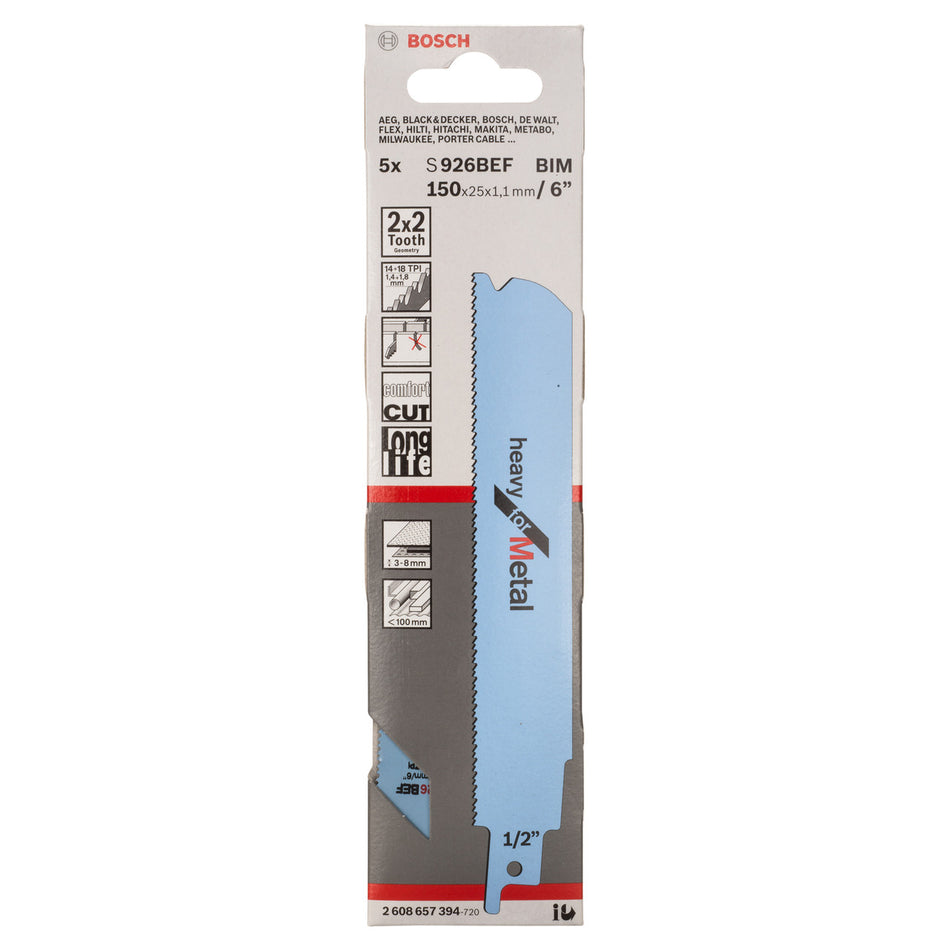 Bosch S926BEF-2608657394 Heavy for Metal Reciprocating Saw Blades (5 Piece)