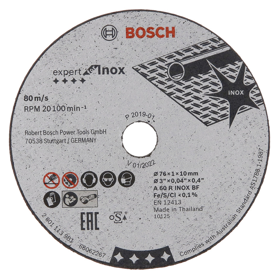 Bosch 2608601520 Expert for Inox Cutting Blades 76mm x 10mm Bore (Pack Of 5)