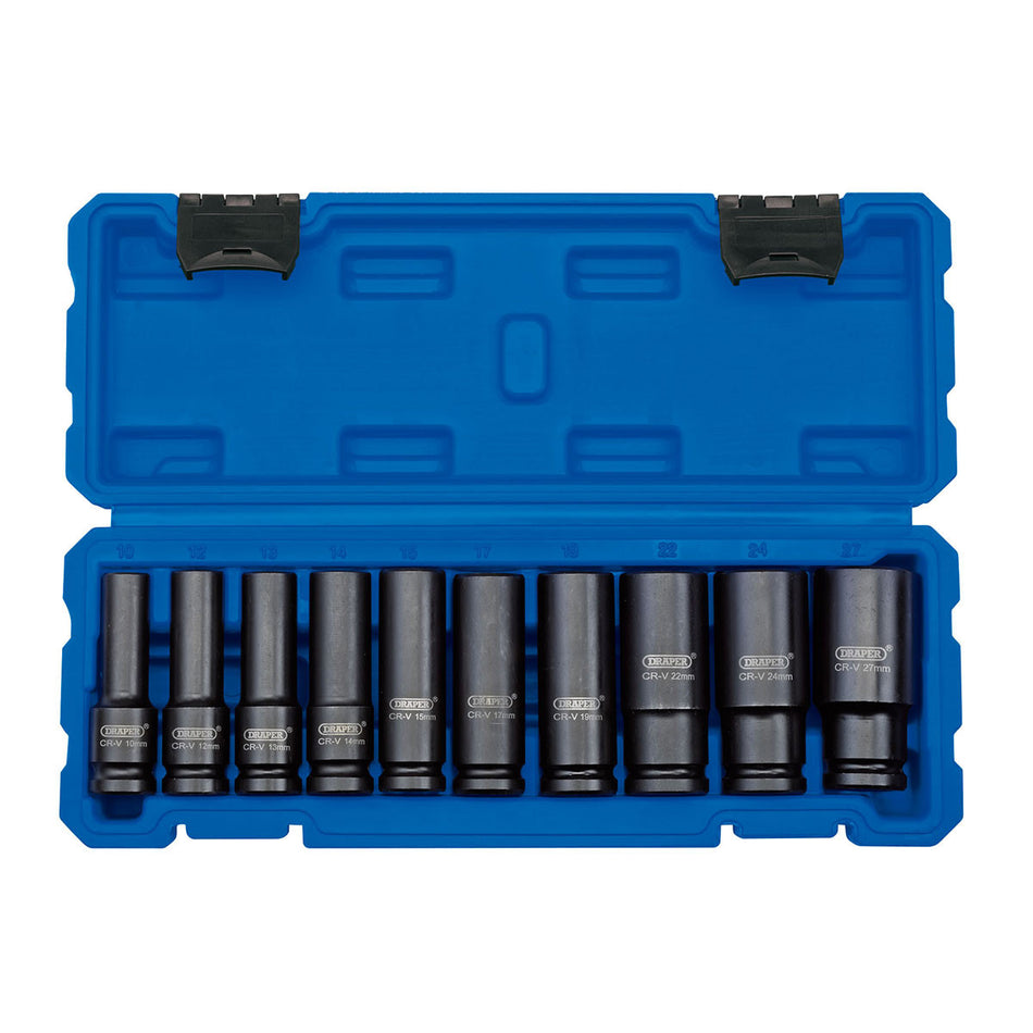 Draper 83096 Metric Deep Impact Socket Set 1/2" Square Drive (10 Piece)