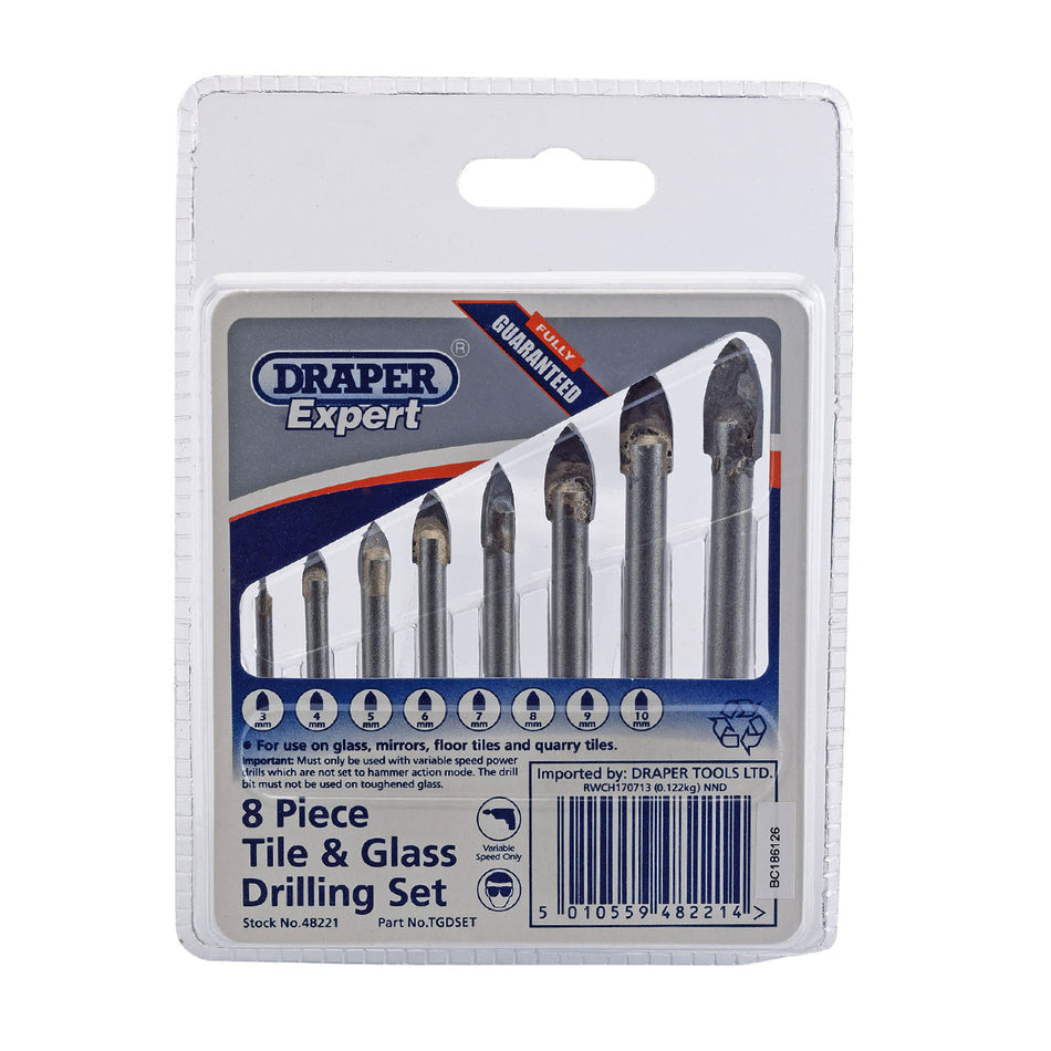 Draper 48221 Glass & Tile Drill Bit Set (8 Piece)