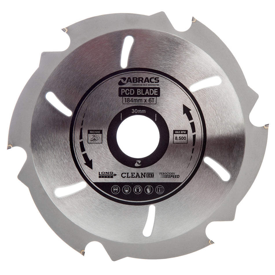 Abracs PCD1846 PDC Circular Saw Blade for Fibre Cement Board 184 x 30mm x 6T