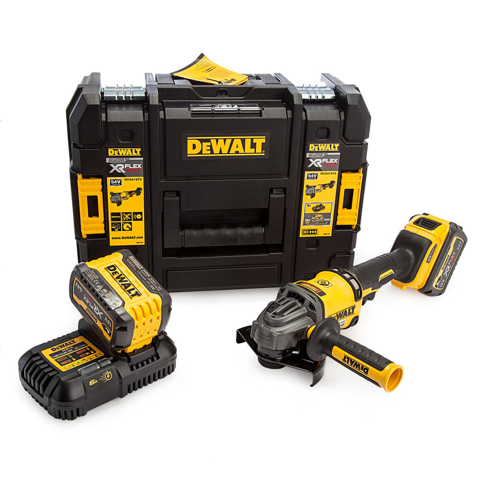 Dewalt DCG418T2 XR 54V FlexVolt 5 inch/125mm Angle Grinder (2 x 6.0Ah Batteries) in TSTAK Box