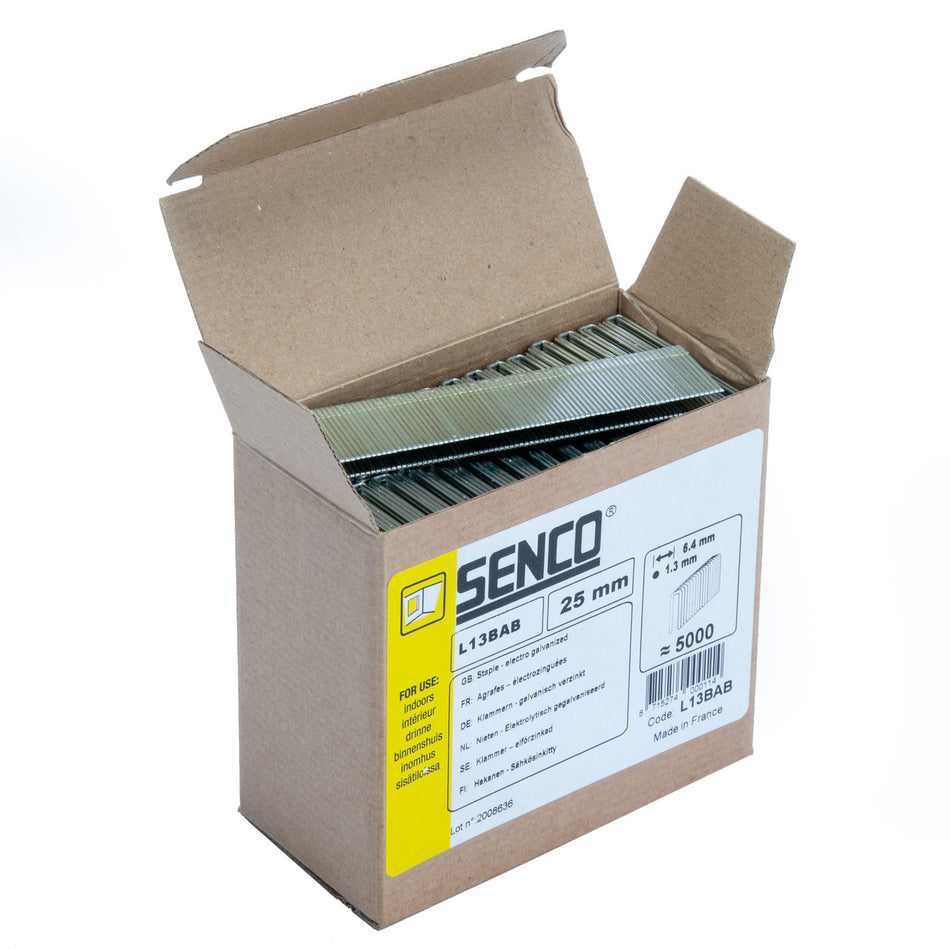 Senco L13BAB Galvanised L Staples 18 Gauge 25mm (5000 in Box)