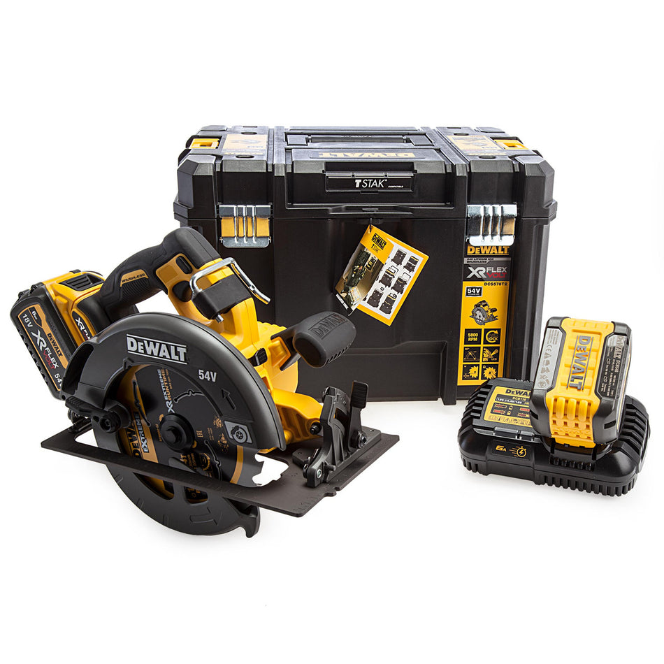 Dewalt DCS578T2 54V XR FlexVolt 190mm Brushless Circular Saw (2 x 6.0Ah Batteries) in TSTAK Box