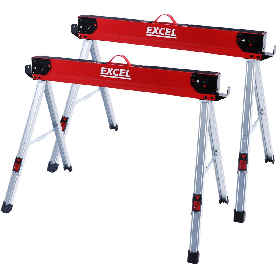 Excel 8502 Heavy Duty Steel Folding Saw Horse 1178kg Capacity (Twin Pack)