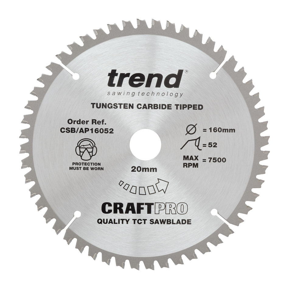 Trend CSB/AP16052 CraftPro Saw Blade for Aluminium & Plastic 160 x 20mm x 52T