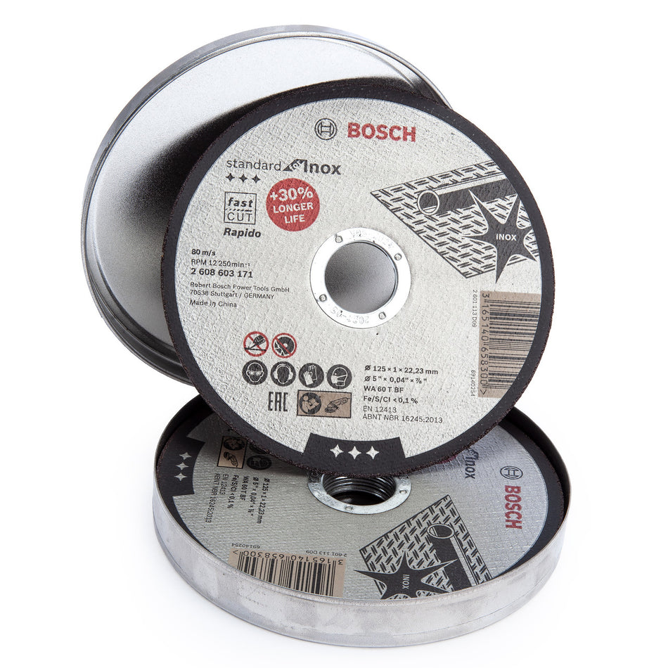 Bosch 2608603255 Standard for Inox Rapido Straight Cutting Discs 125mm (Box of 10)