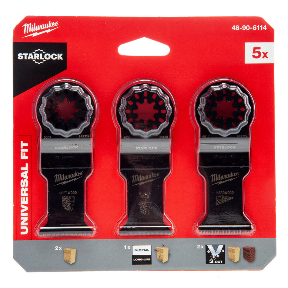 Milwaukee 48906114 Starlock Universal Fit Multi-Tool Blade Set for Wood (5 Piece)