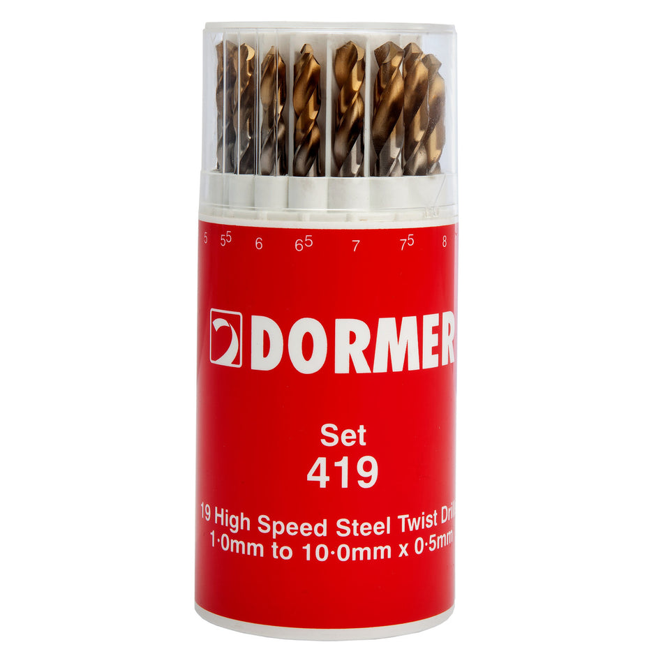 Dormer A094419 A002 HSS TiN Coated Tip Jobber Drill Bit Set (19 Piece)