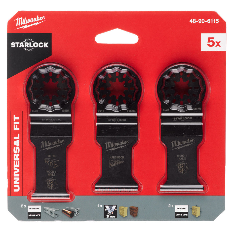 Milwaukee 48906115 Starlock Universal Fit Multi-Tool Blade Set for Metal, Wood+Nails (3 Piece)