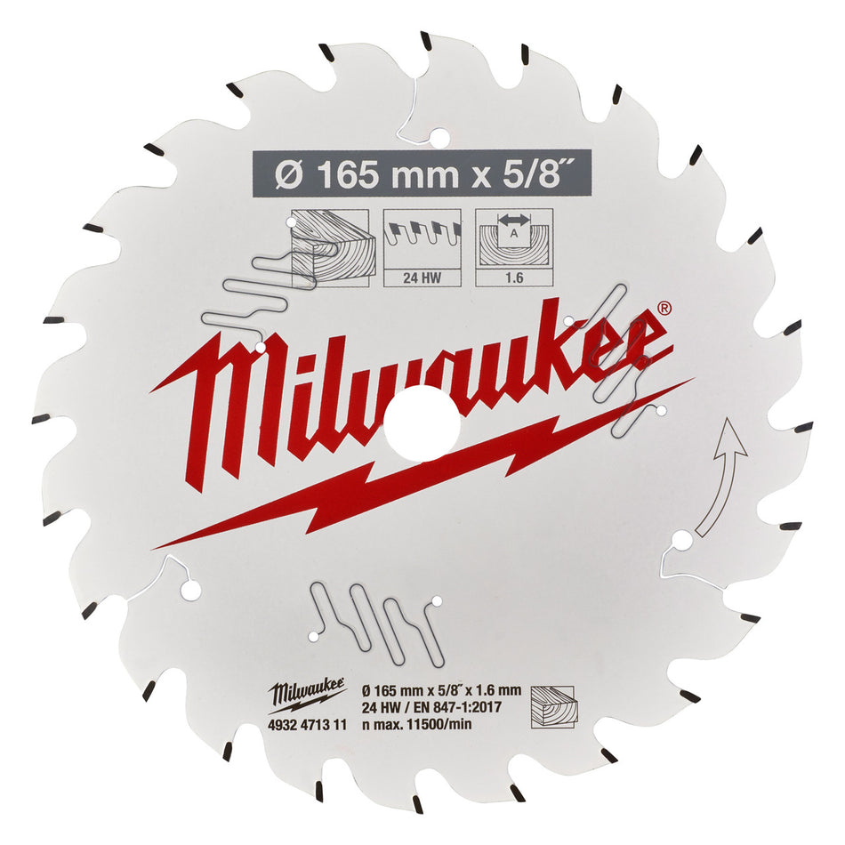 Milwaukee 4932471311 Circular Saw Blade for Cordless Hand Held Saws 165mm x 5/8" x 24T