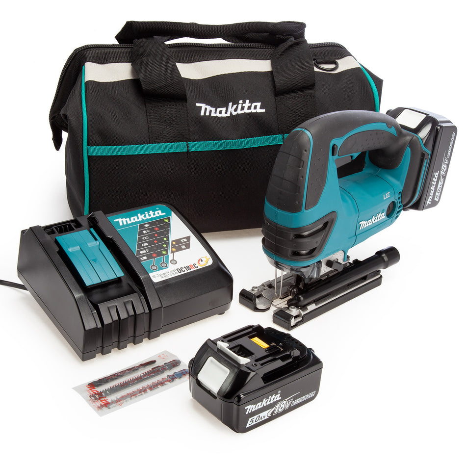 Makita DJV180 18V LXT Pendulum Jigsaw, Toolbag, Charger (2 x 5.0Ah Batteries)