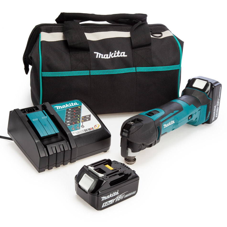 Makita DTM51 18V LXT Multi Tool, Toolbag, Charger (2 x 5.0Ah Batteries)