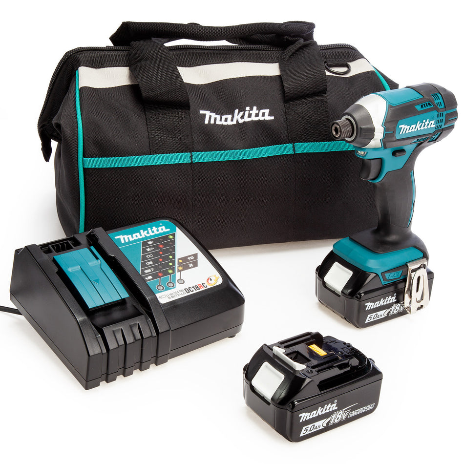 Makita DTD152 18V LXT Impact Driver, Toolbag, Charger (2 x 5.0Ah Batteries)