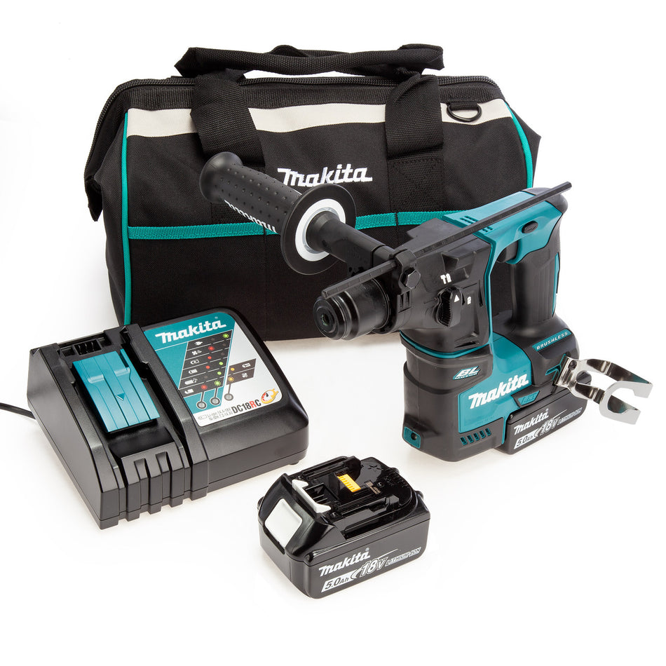 Makita DHR171 18V LXT Brushless SDS Plus Rotary Hammer, Toolbag, Charger (2 x 5.0Ah Batteries)