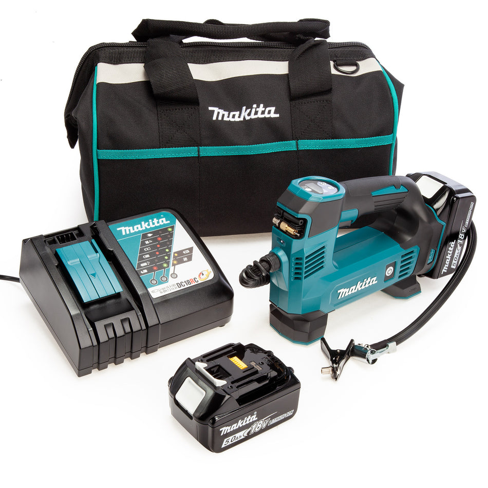 Makita DMP180 18V LXT Inflator, Toolbag, Charger (2 x 5.0Ah Batteries)