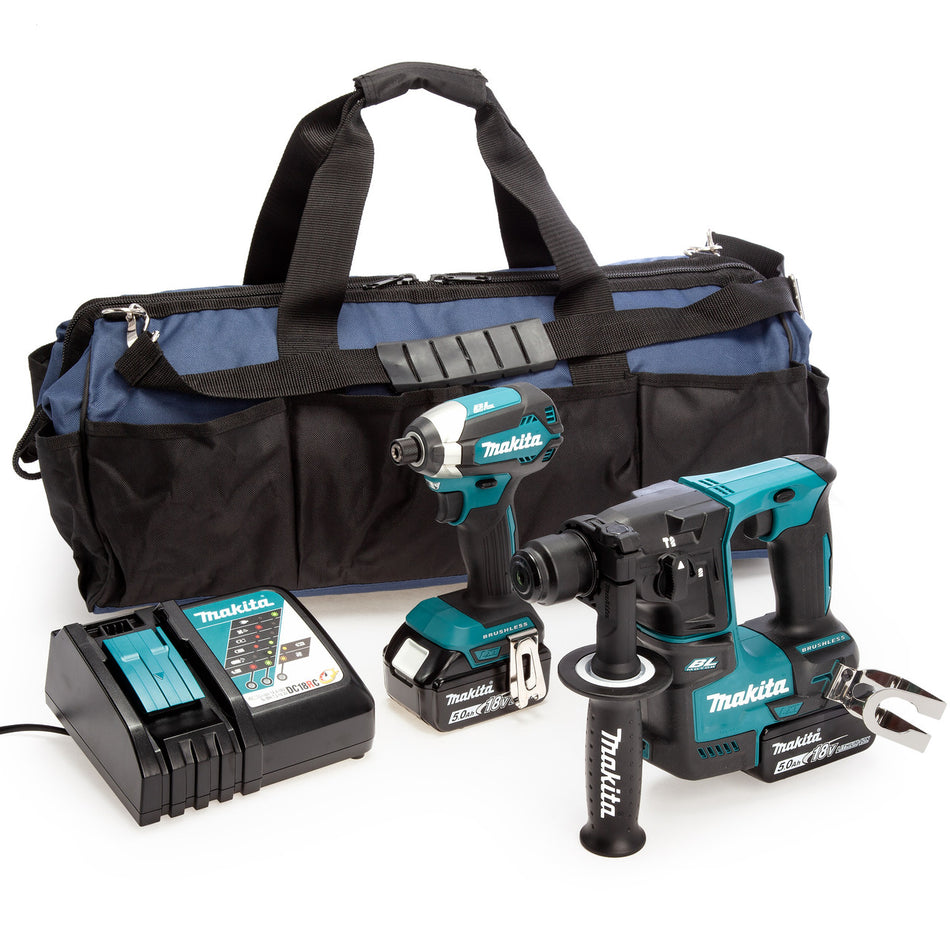 Makita 18V LXT 2 Piece Kit, (DHR171, DTD153), Toolbag, Charger (2 x 5.0Ah Batteries)