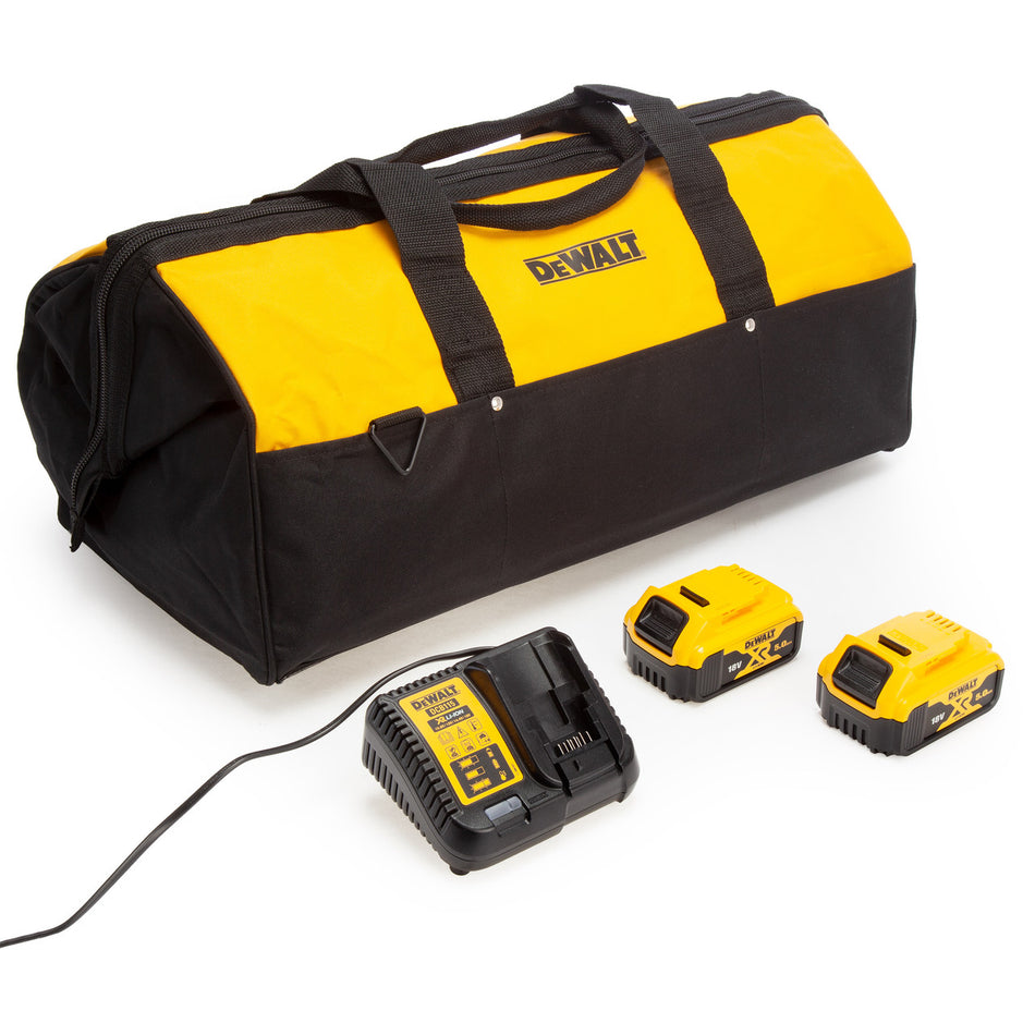 Dewalt 18V 2 x DCB184 5.0Ah Batteries, DCB115 Charger & Tool Bag Set