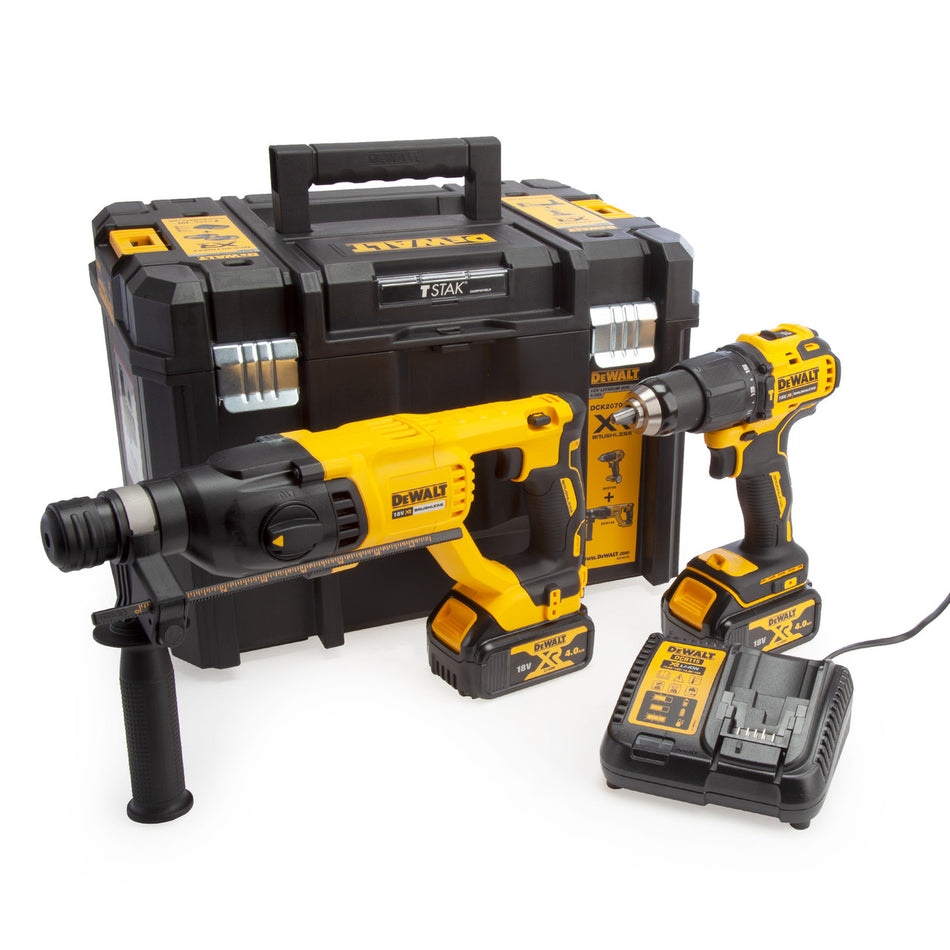 Dewalt DCK2070M2T 18V Combi Drill & SDS Plus Drill Twin Pack (2 x 4.0Ah Batteries)