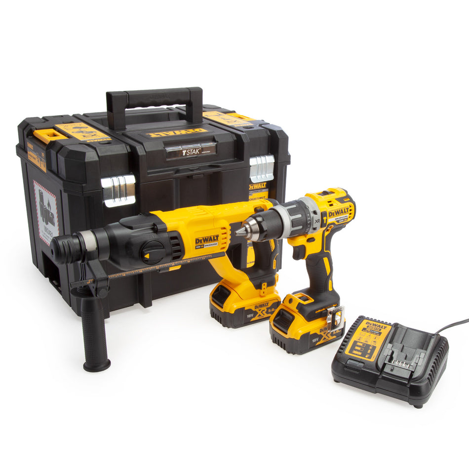 Dewalt DCK2071P2T 18V Combi Drill & SDS Plus Drill Twin Pack (2 x 5.0Ah Batteries) In TSTAK Box