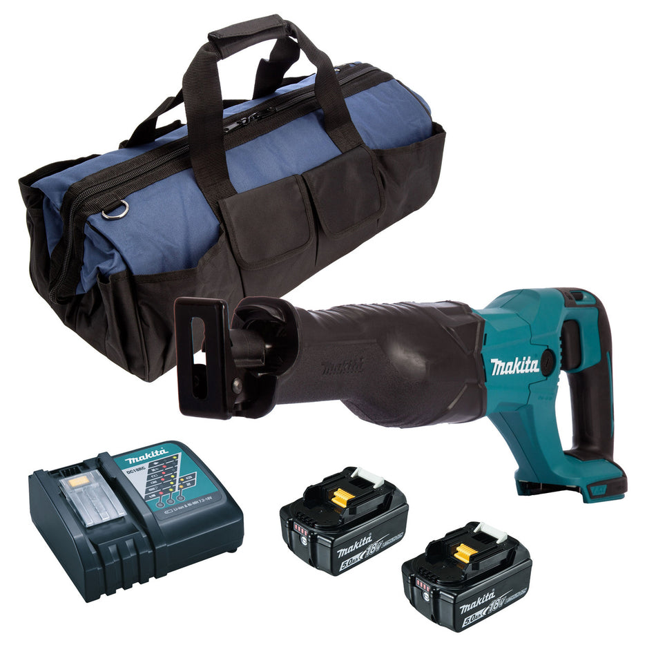 Makita DJR186 18V LXT Reciprocating Saw (2 x 5.0Ah Batteries) & Tool Bag