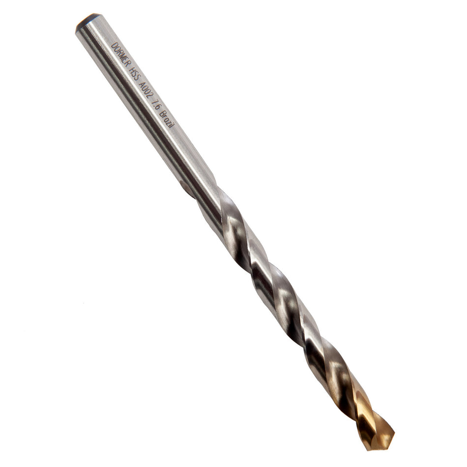 Dormer A002 HSS TiN Coated Tip Jobber Drill Bits 7.6mm (Box Of 10)