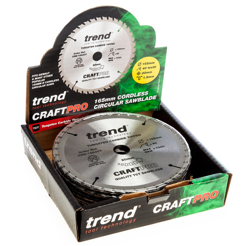 Trend CSB/16540T CraftPro Saw Blades for Wood 165 x 20mm x 40T (Pack Of 10)