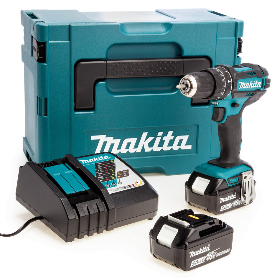 Makita DHP482RTJ 18V LXT Combi Drill (2 x 5.0Ah Batteries) in MakPac case