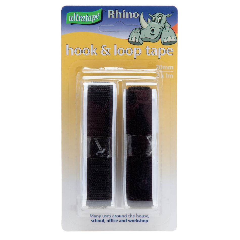 Ultratape 0170201BKLHUL Rhino Black Self Adhesive Hook & Loop Tape 20mm x 1m x 2