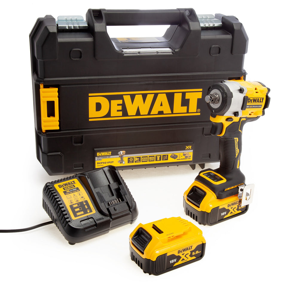 Dewalt DCF921P2T 18V XR 1/2" Brushless Impact Wrench (2 x 5.0Ah Batteries) in TSTAK Case