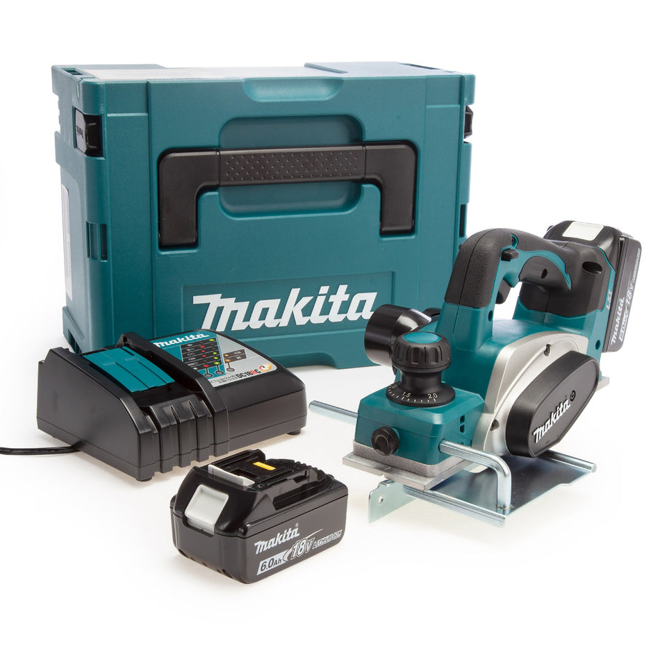 Makita DKP180RGJ 18V LXT 82mm Planer (2 x 6.0Ah Batteries) in MakPac Case