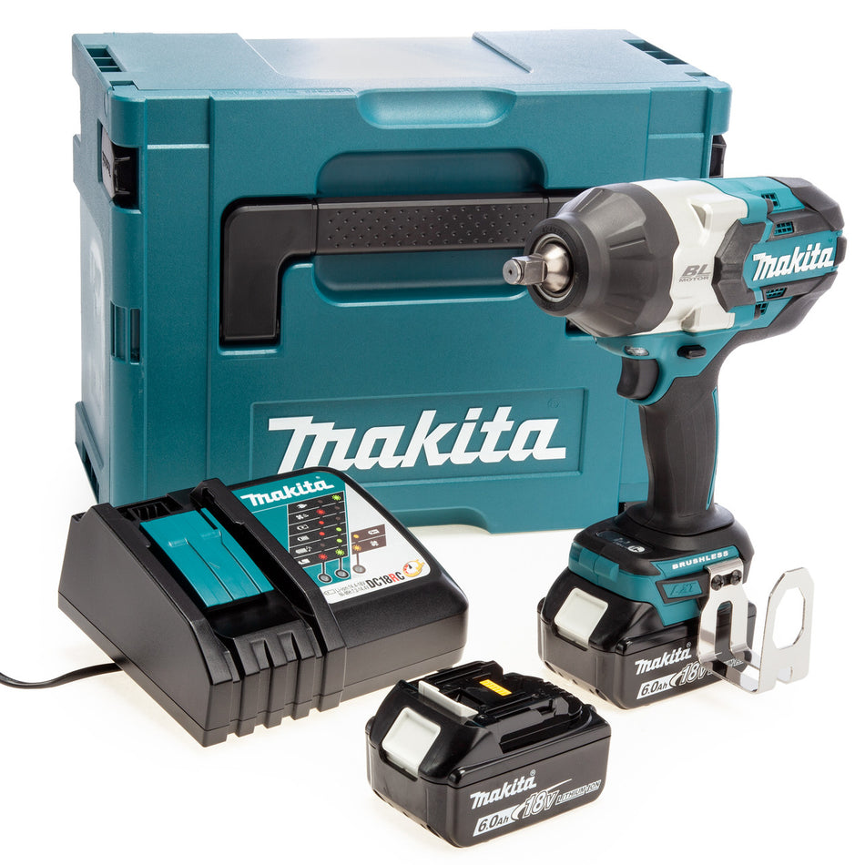 Makita DTW1002RGJ 18V LXT Brushless Impact Wrench 1/2" Drive (2 x 6.0Ah Batteries) in MakPac Case