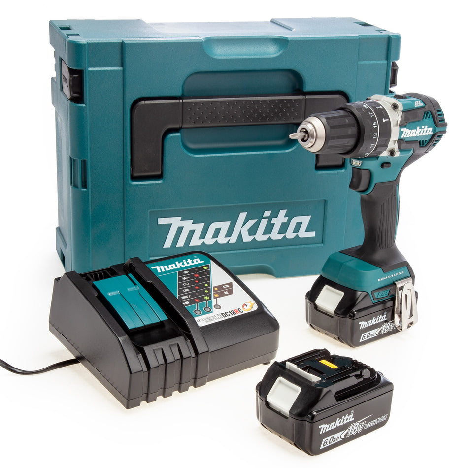 Makita DHP484RGJ 18V LXT Brushless Combi Drill (2 x 6.0Ah Batteries) in MakPac Case