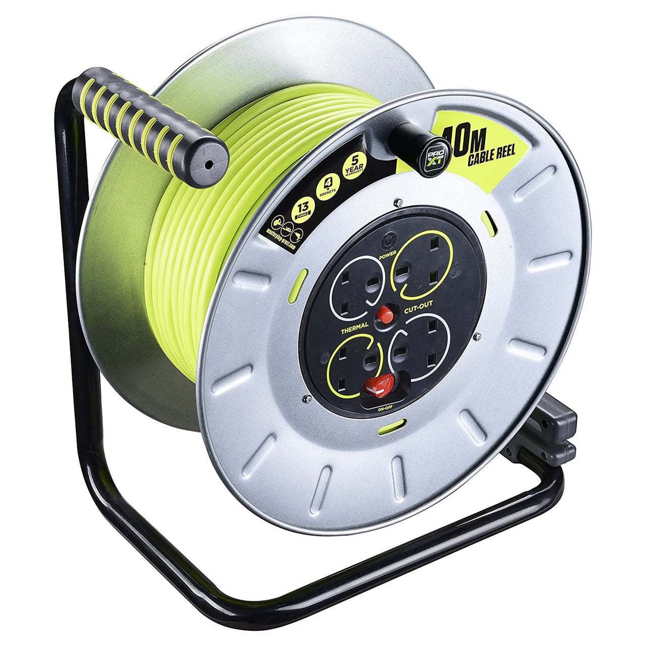 Masterplug OTLU40134SL Pro-XT 13A Open Metal Cable Reel 4 Socket 40 Me ...