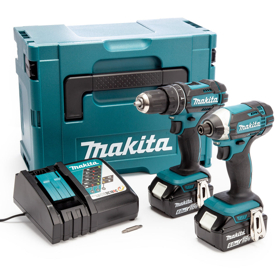 Makita DLX2131GJ 18V LXT Twin Pack - DHP482 Combi Drill + DTD152 Impact Driver (2 x 6.0Ah Batteries)