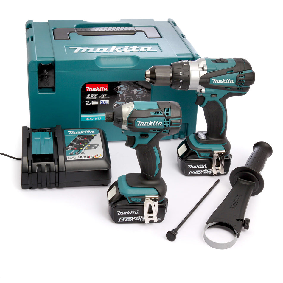 Makita DLX2145GJ 18V Combi Drill & Impact Driver Twin Pack (2 x 6.0Ah Batteries) in MakPac Case