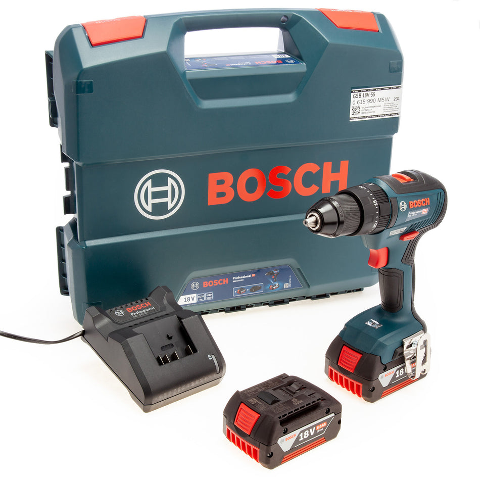 Bosch GSB 18V-55 Professional Brushless Combi Drill (2 x 5.0Ah Batteries)