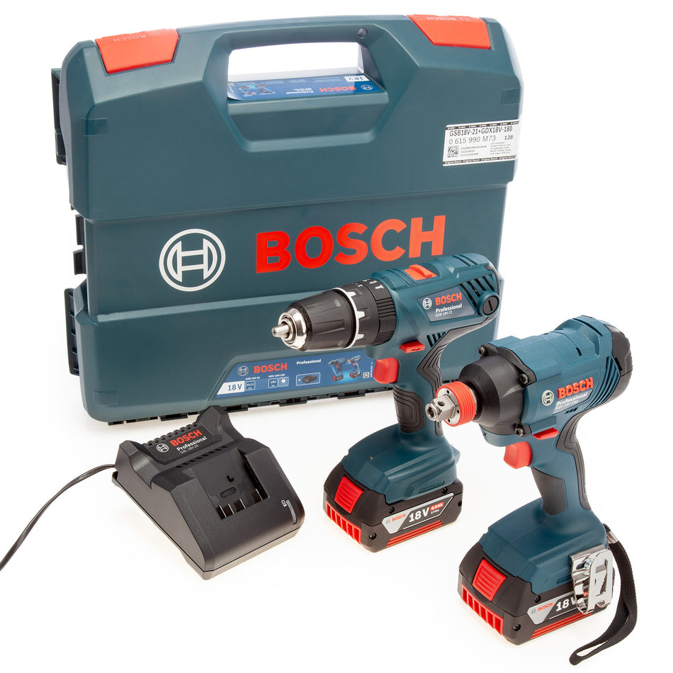 Bosch 18V Twin Pack - GSB 18V-21 Combi + GDX 18V-180 Impact Driver/Wrench (2 x 4.0Ah Batteries)